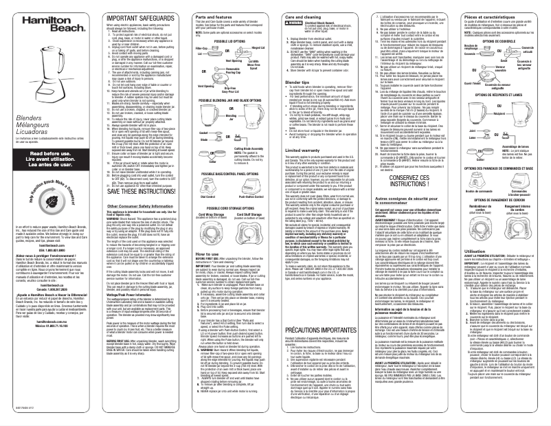 Page 1 de la notice Manuel utilisateur Hamilton Beach 50246 Smooth Pour