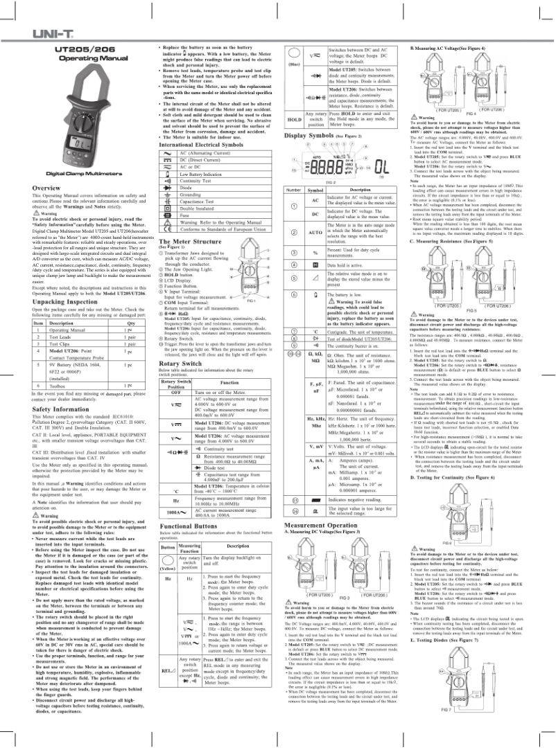 Page n°1 - Manuel utilisateur Uni-T UT206