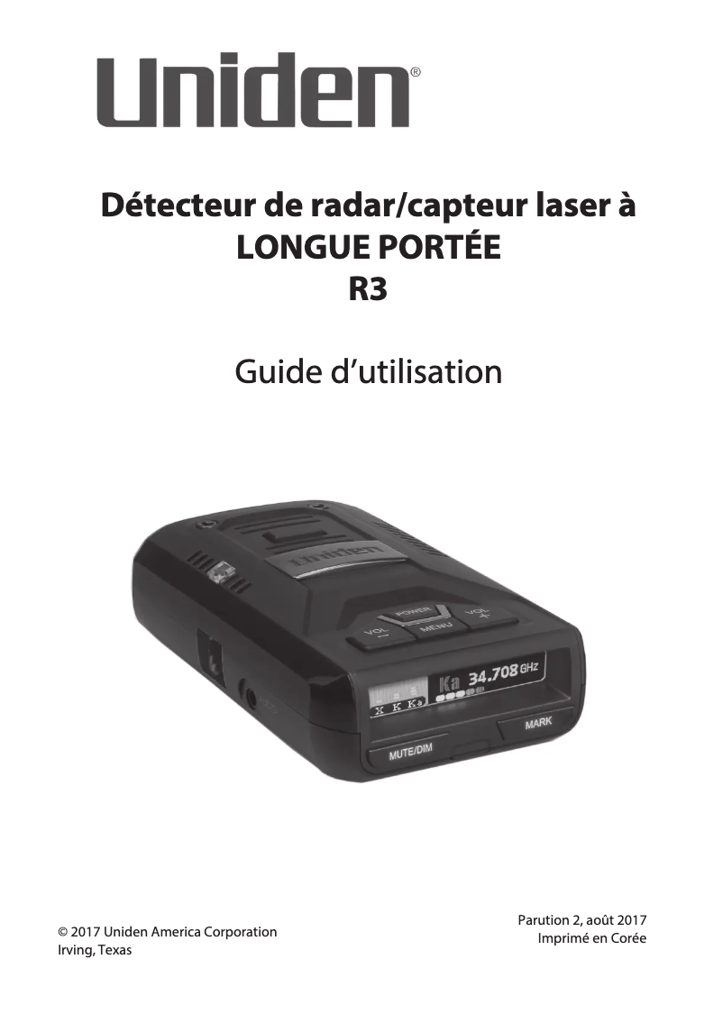 Page 1 de la notice Manuel utilisateur Uniden GRAN ALCANCE R3