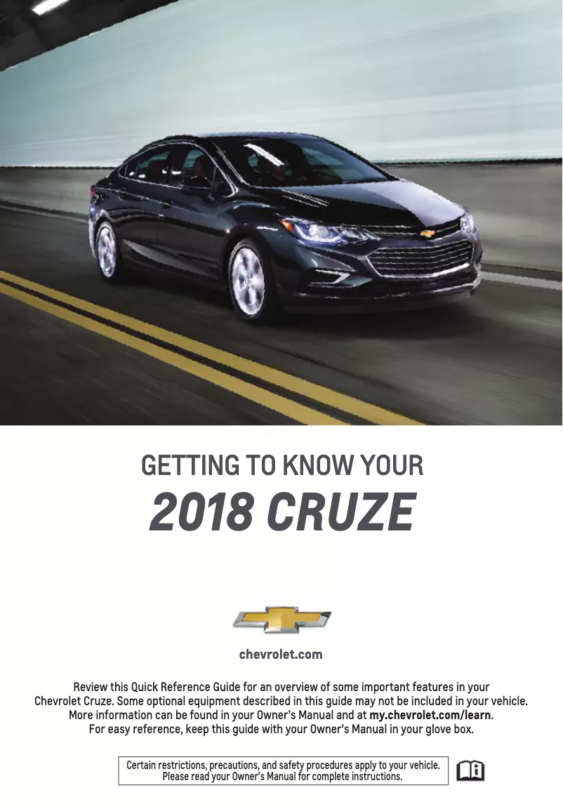 Page 1 de la notice Guide de démarrage rapide Chevrolet Cruze (2018)