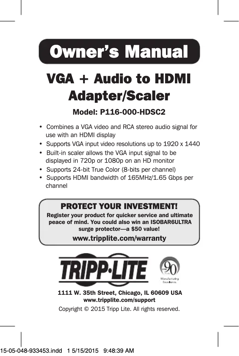 Page n°1 - Manuel utilisateur Tripp Lite P116-000-HDSC2