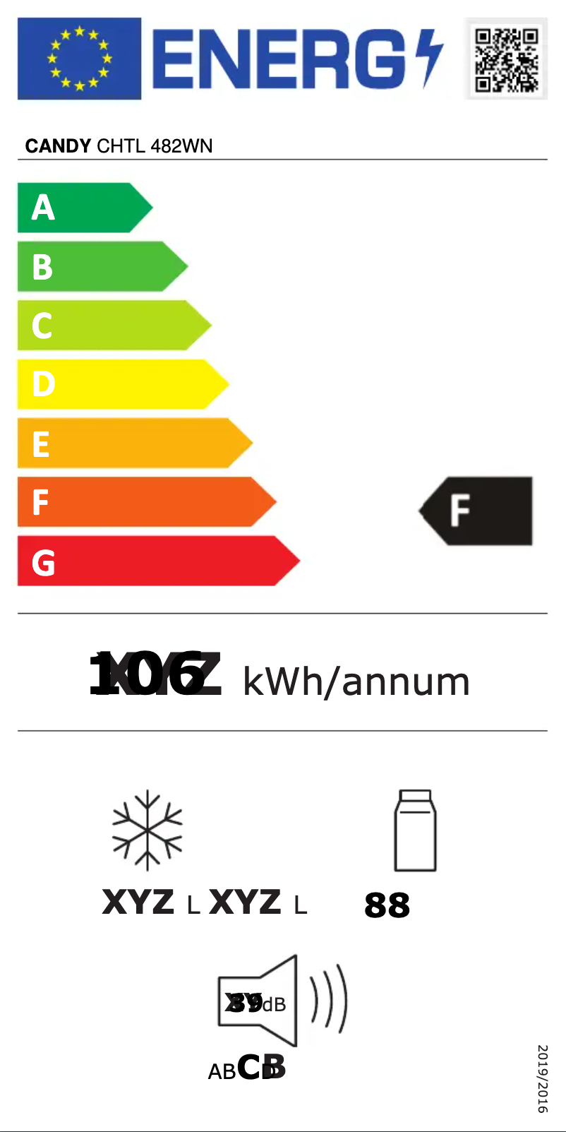 Page n°1 - Label énergétique Candy CHTL 482WN