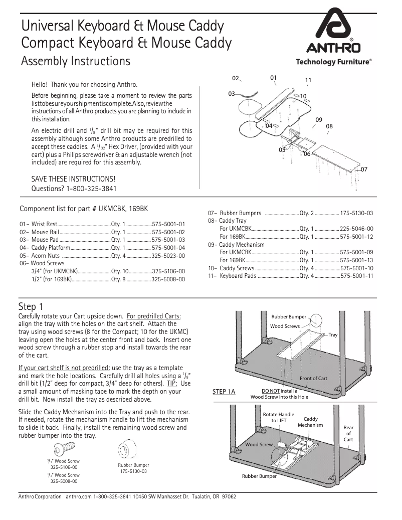 Page 1 de la notice Manuel utilisateur Ergotron Zido Keyboard Caddy 169BK