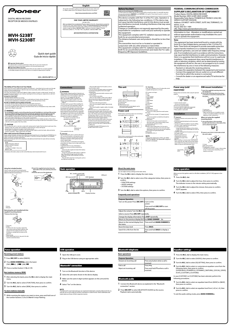 Imagen de la primera página del manual del dispositivo MVH-S230BT