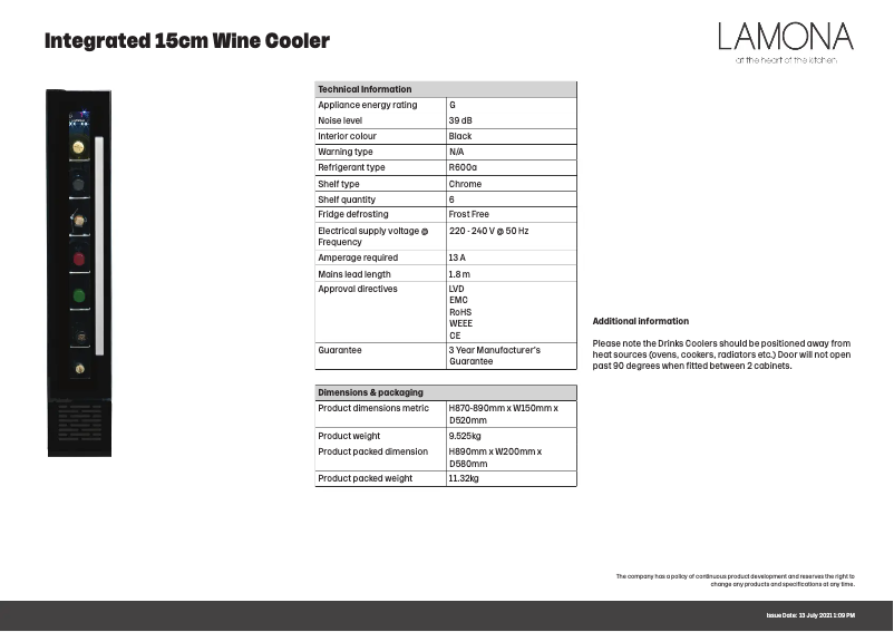 Page 1 de la notice Fiche technique Lamona LAM6904