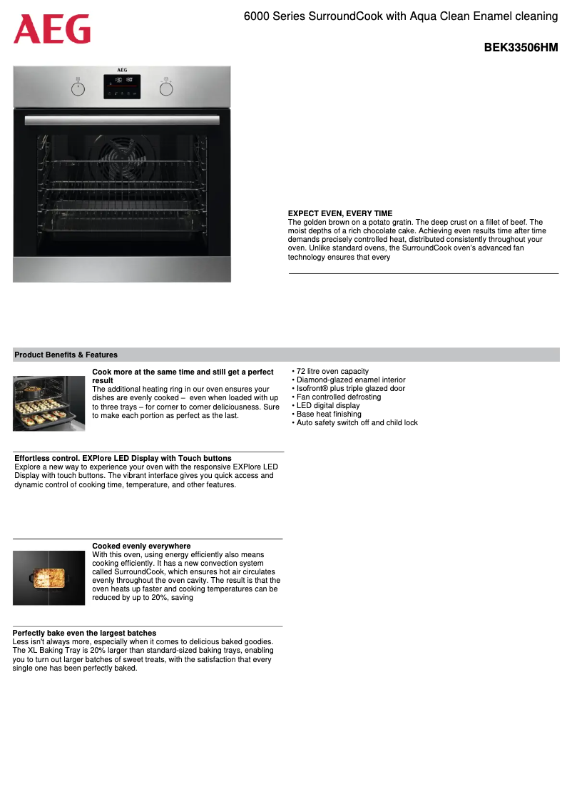 Page 1 de la notice Fiche technique AEG BEK33506HM