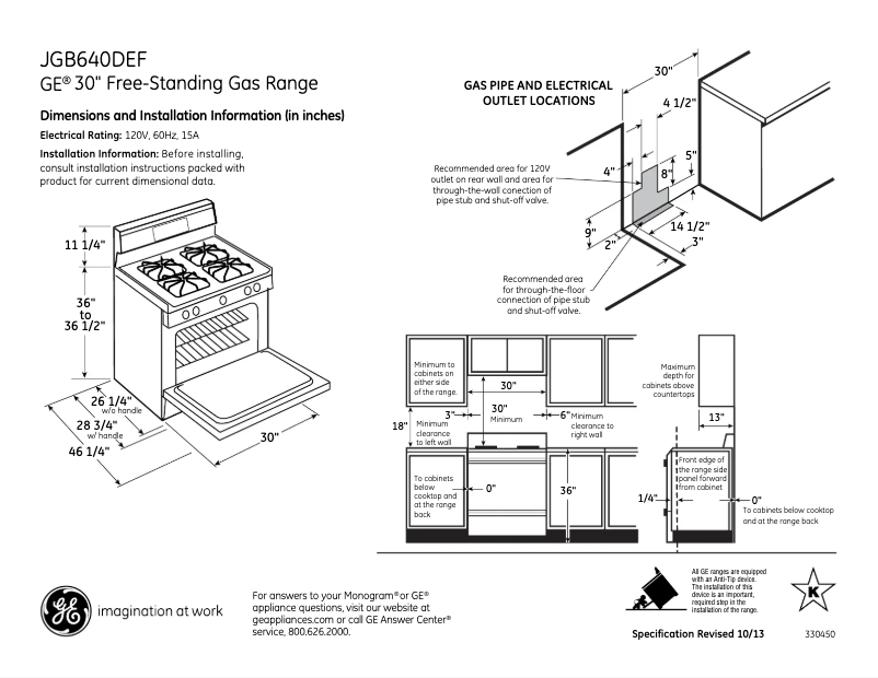Page 1 of the manual Technical Sheet GE JGB640DEFBB
