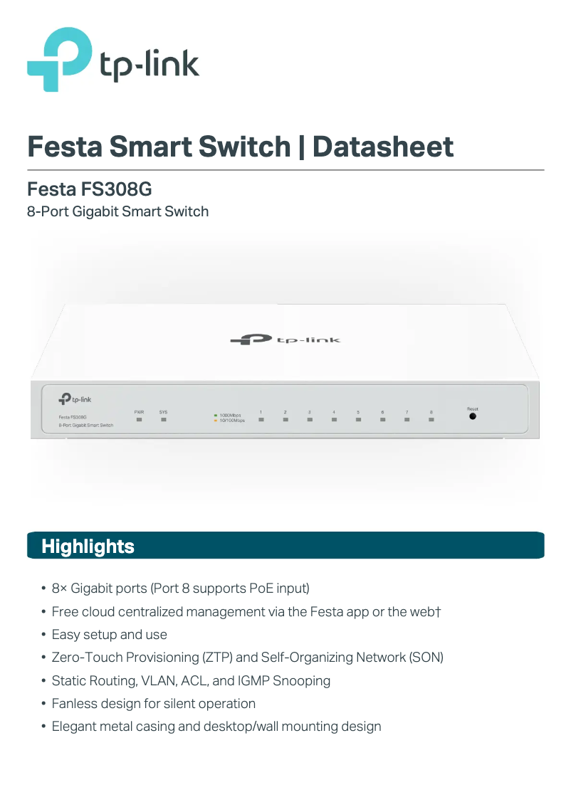 Page n°1 - Fiche technique TP-Link Festa FS308G