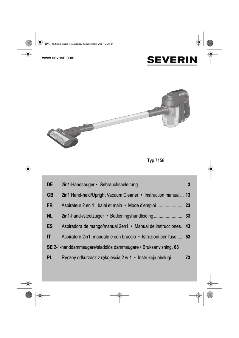 Page n°1 - Manuel utilisateur Severin HV 7158
