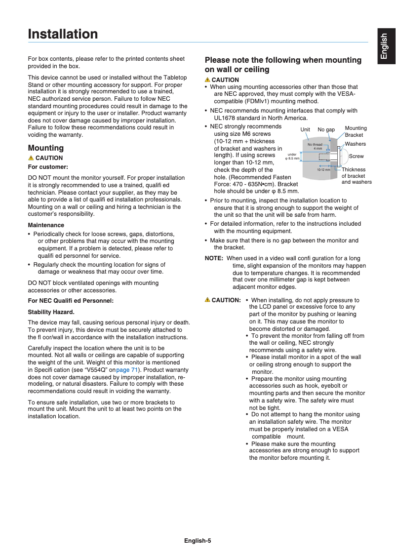 Página 1 del manual Guía de instalación NEC MultiSync V554Q