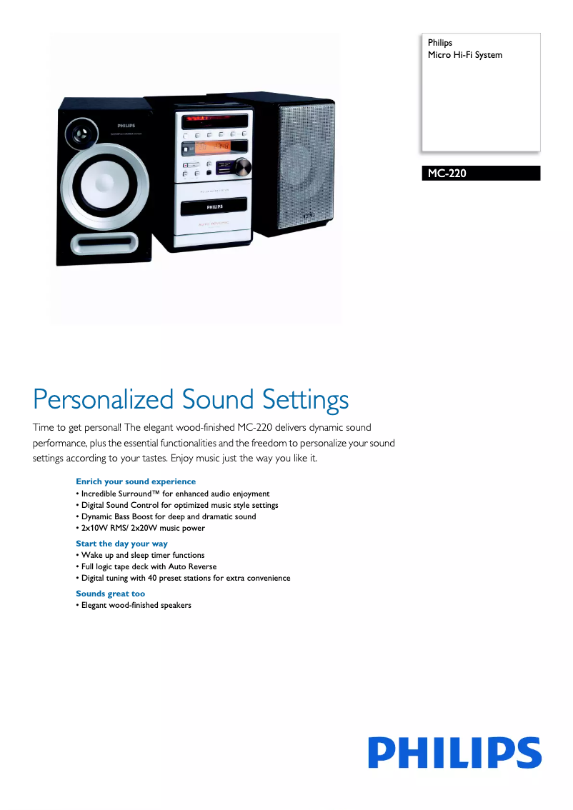 Page 1 de la notice Brochure Philips MC-220