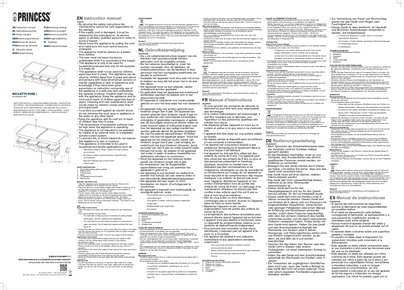 Page 1 de la notice Manuel utilisateur Princess Raclette Pure 8 162918