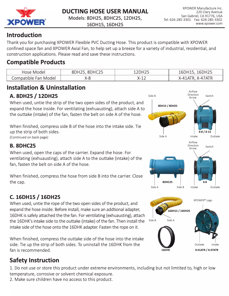 Page 1 de la notice Manuel utilisateur XPower 16DH25