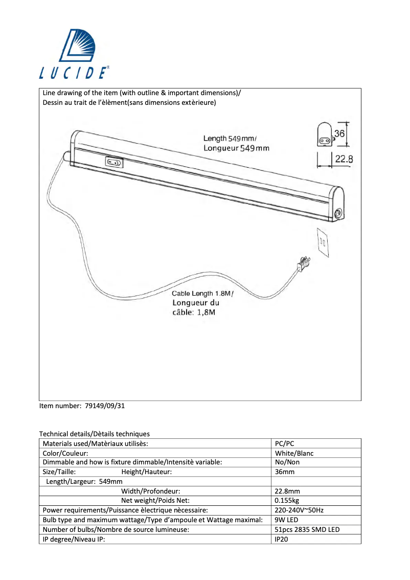 Page n°1 - Manuel utilisateur Lucide Kinny 79149/09/31