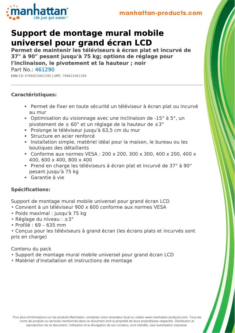 Page 1 de la notice Fiche technique Manhattan 461290