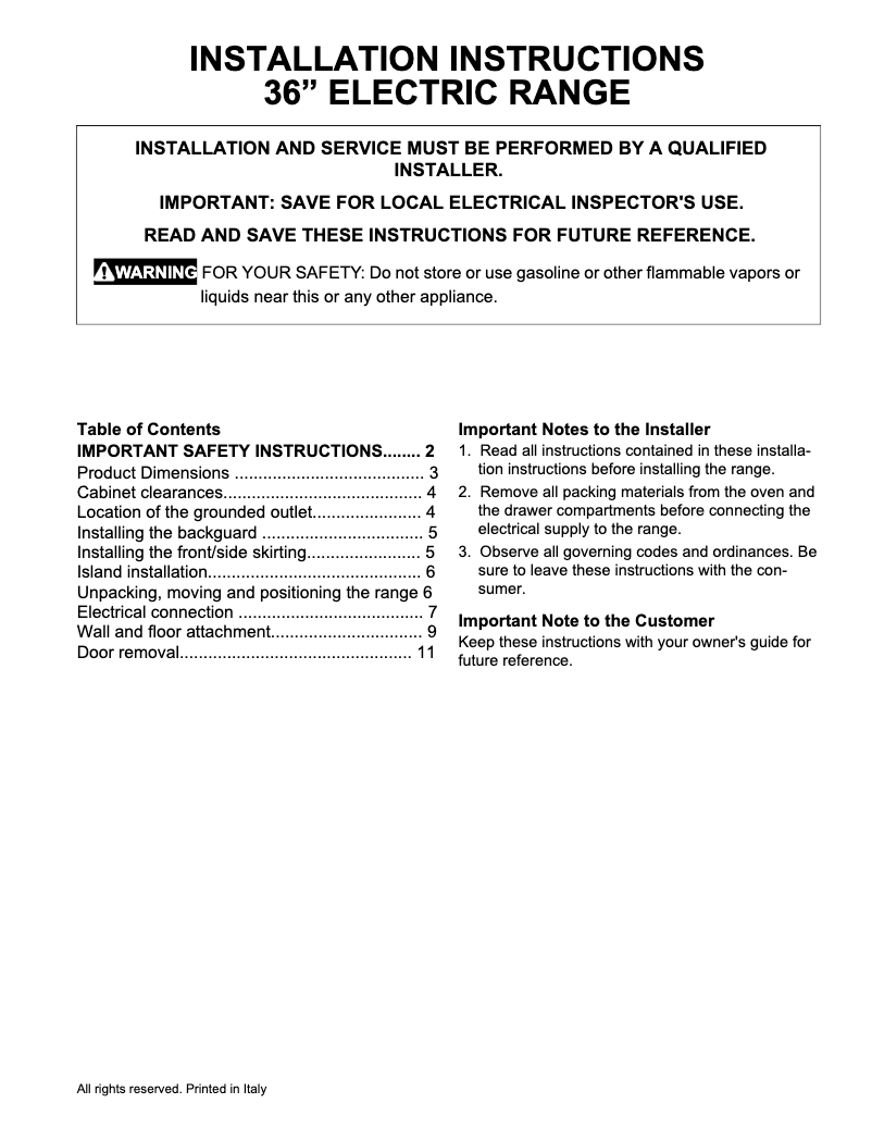 Page n°1 - Guide d'installation Electrolux ECFI3668AS