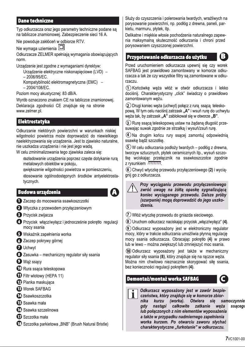 Image de la première page du manuel de l'appareil Roto ZVC222SP