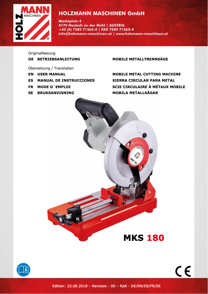 Page n°1 - Manuel utilisateur Holzmann MKS 180