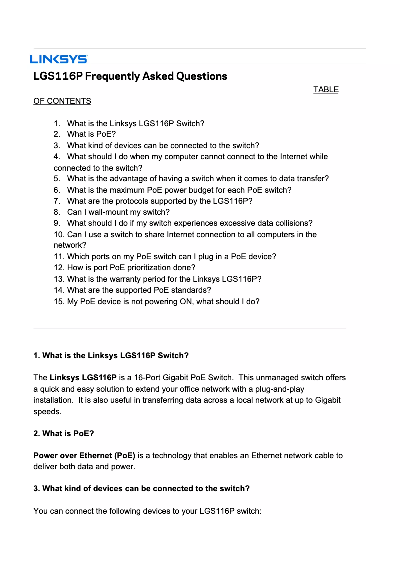 Page n°1 - Manuel utilisateur Linksys LGS116P