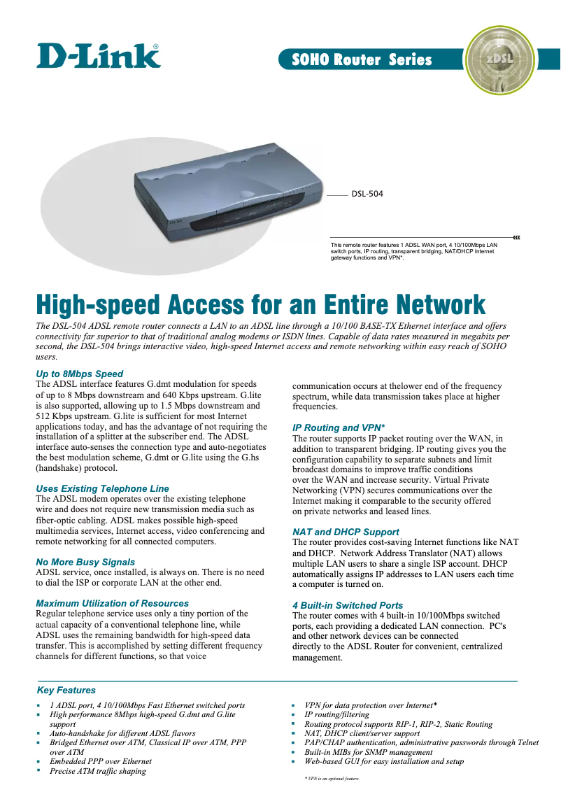 Image de la première page du manuel de l'appareil DSL-504