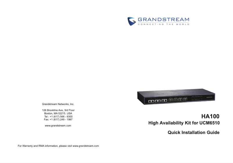Page 1 de la notice Guide de démarrage rapide Grandstream HA100