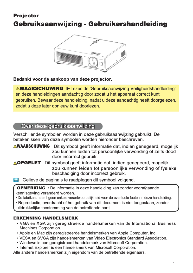 Page 1 de la notice Manuel utilisateur Hitachi PJ-LC7