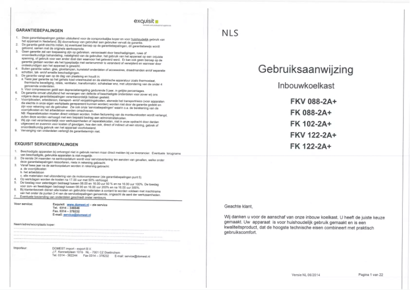 Page 1 de la notice Manuel utilisateur Exquisit FK 122-2A