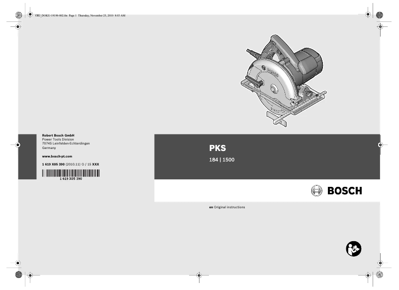 Page n°1 - Manuel utilisateur Bosch PKS 1500