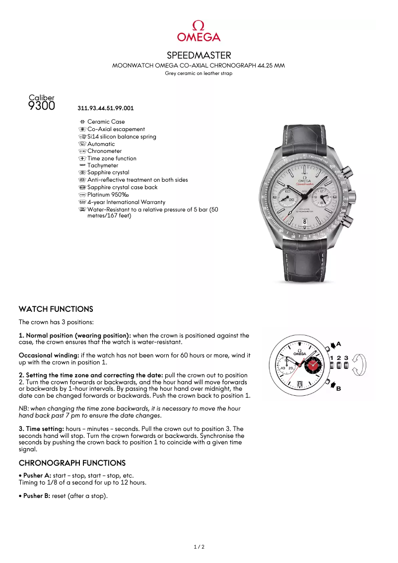 Page n°1 - Manuel utilisateur Omega Speedmaster “Grey Side of the Moon”