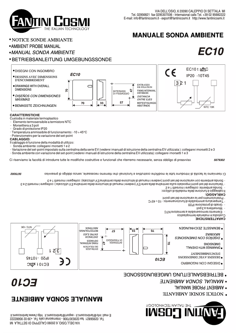 Page 1 de la notice Manuel utilisateur Fantini Cosmi EC10