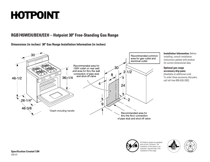 Page 1 de la notice Fiche technique Hotpoint RGB745WEHWW