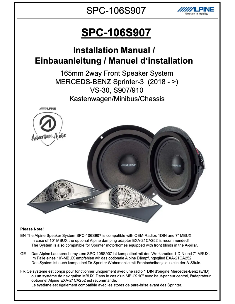 Page 1 de la notice Manuel utilisateur Alpine SPC-106S907