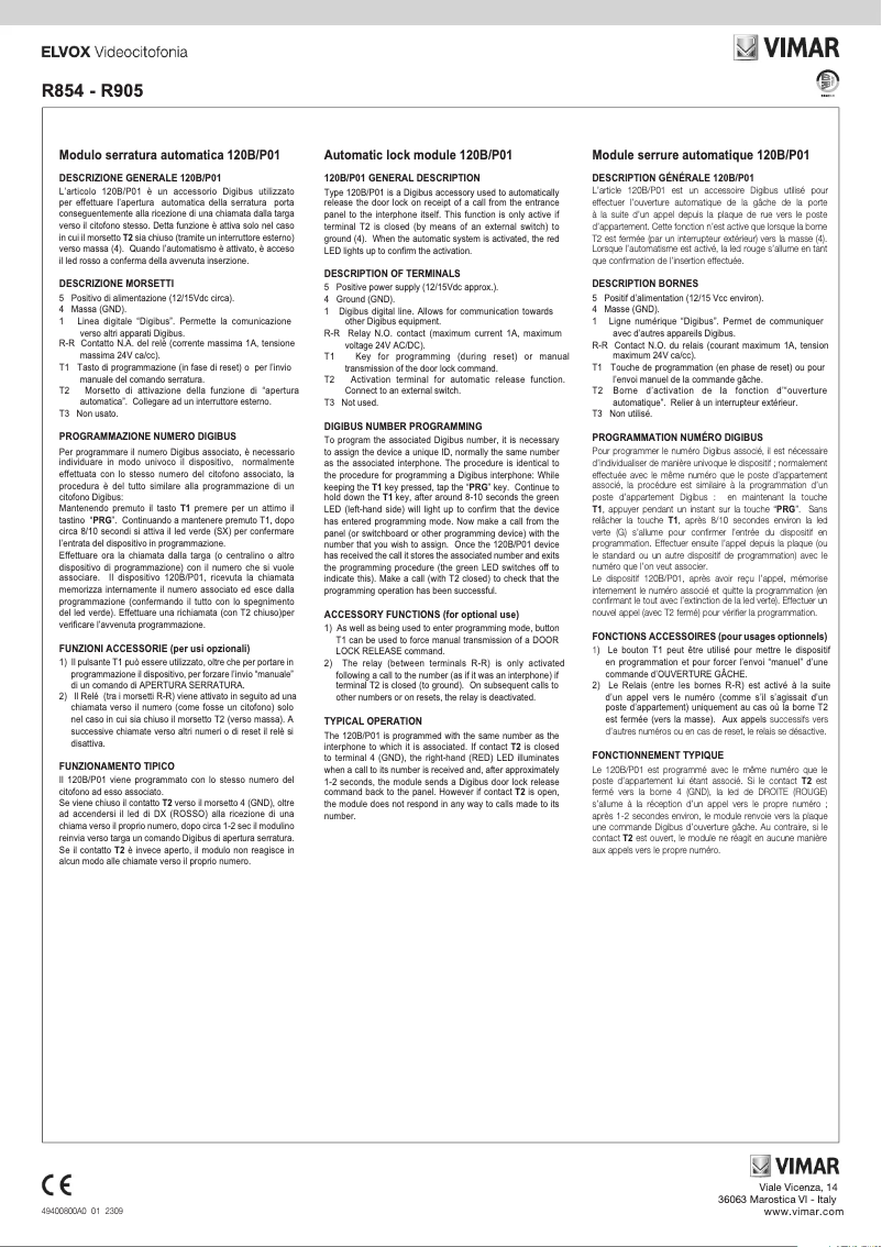 Image de la première page du manuel de l'appareil ELVOX R854