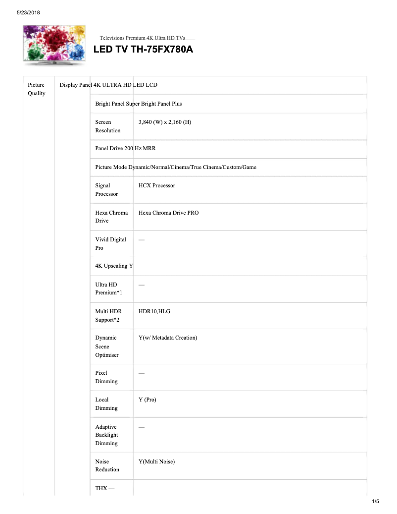 First page image of the manual for TH-75FX780A
