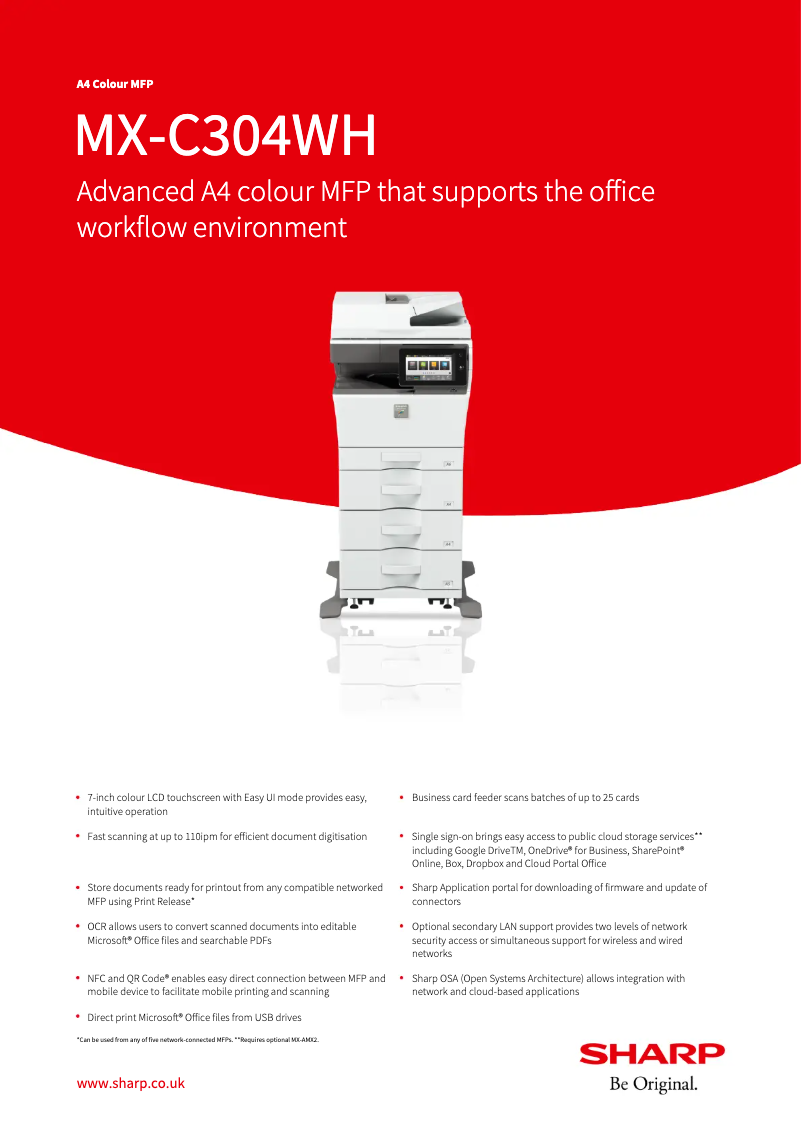 Page 1 de la notice Fiche technique Sharp MX-C304WH