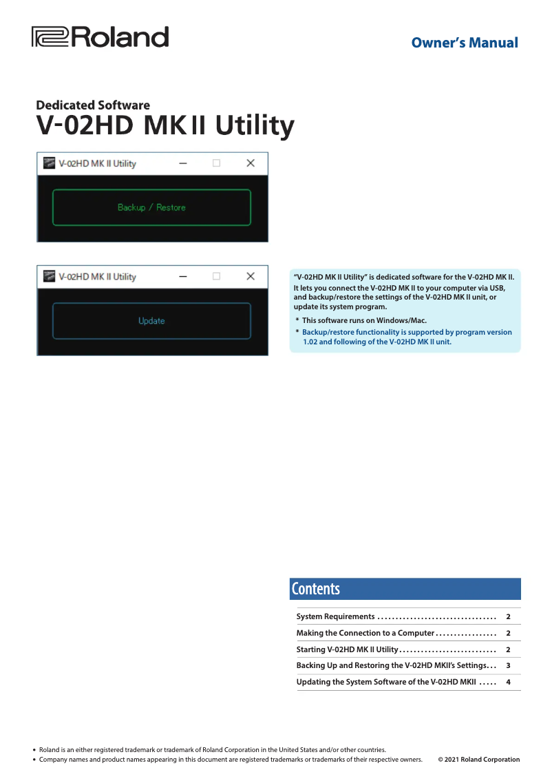 Página 1 del manual Manual de usuario Roland V-02HD MK II