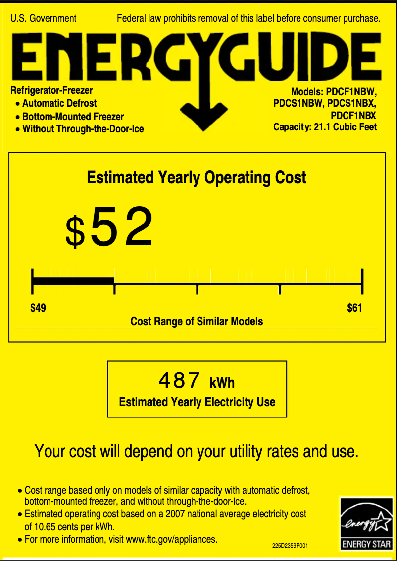 Page n°1 - Label énergétique GE Profile PDCS1NBWLSS