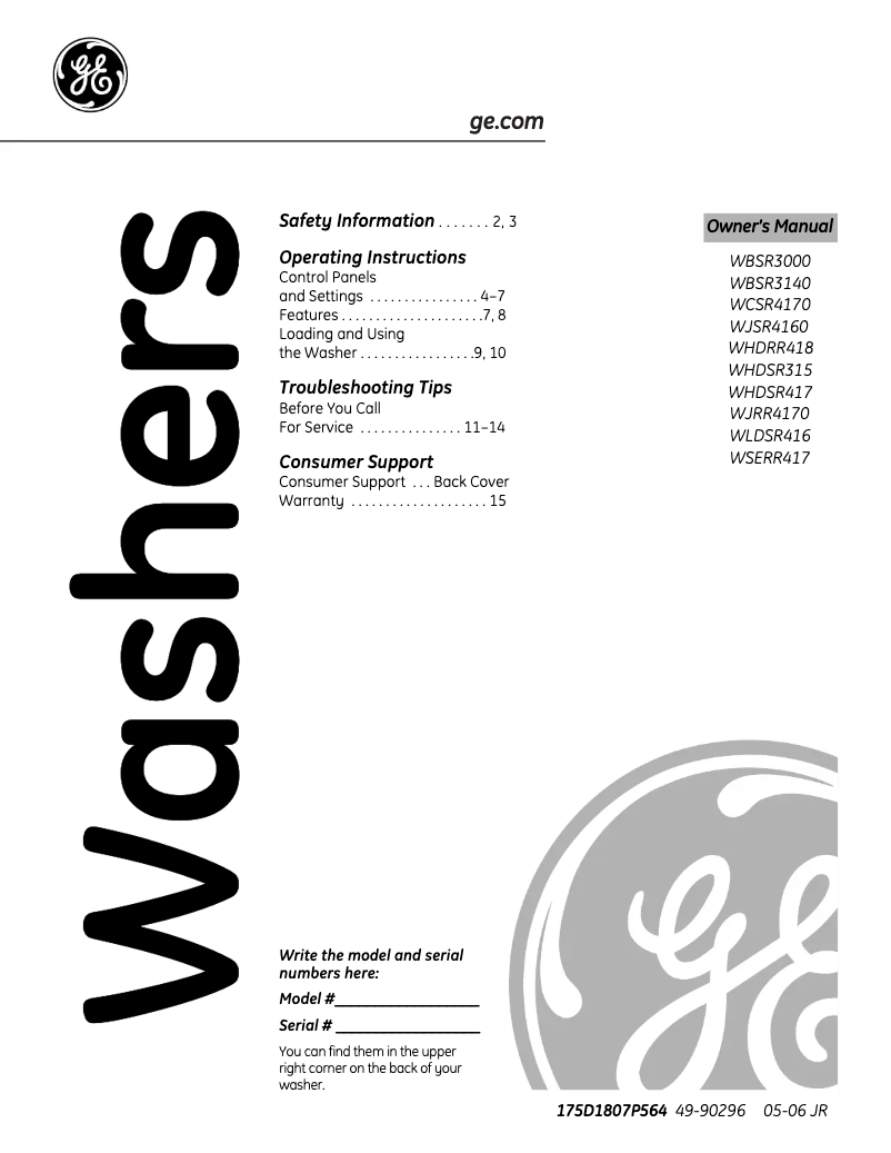 Página 1 del manual Manual de uso y mantenimiento GE WHDRR418EWW