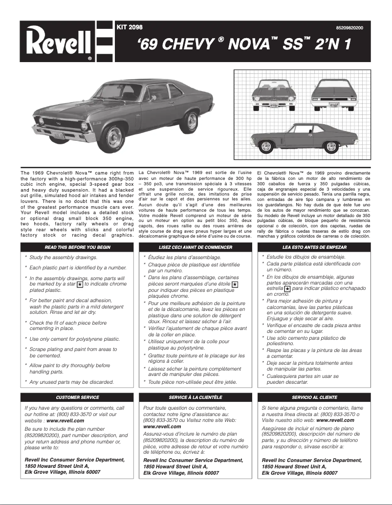 Page n°1 - Manuel utilisateur Revell '69 Chevy Nova SS