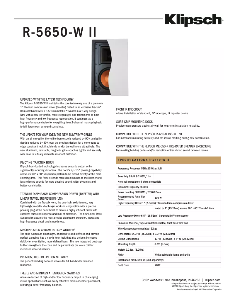 Page 1 de la notice Brochure Klipsch Reference R-5650-W II