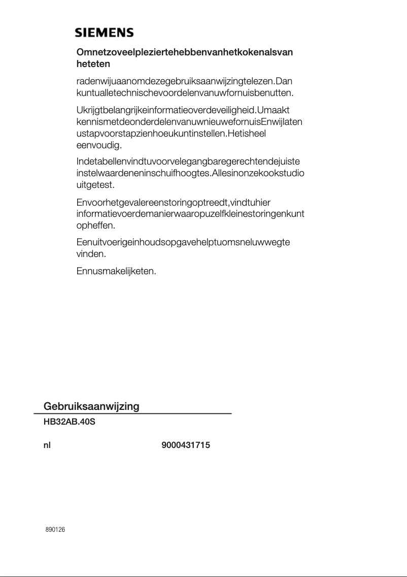 Page 1 de la notice Manuel utilisateur Siemens HB32AB240S