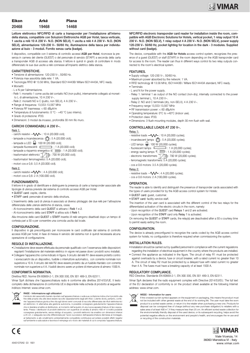 Page n°1 - Manuel utilisateur Vimar 19468.M