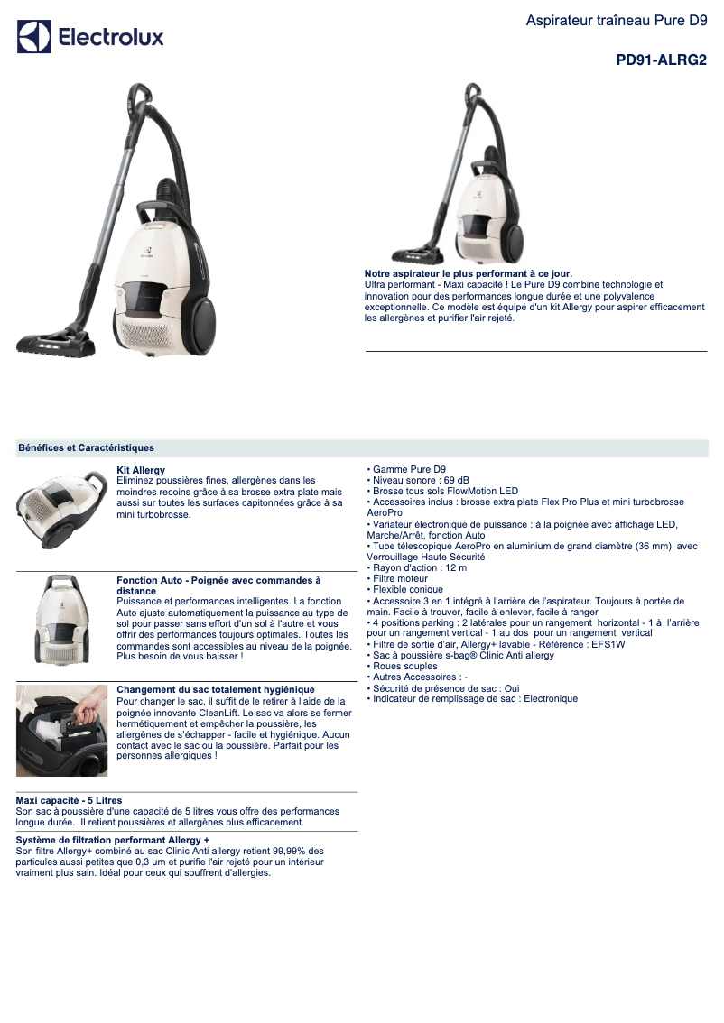 Página 1 del manual Ficha técnica Electrolux PD91-ALRG2