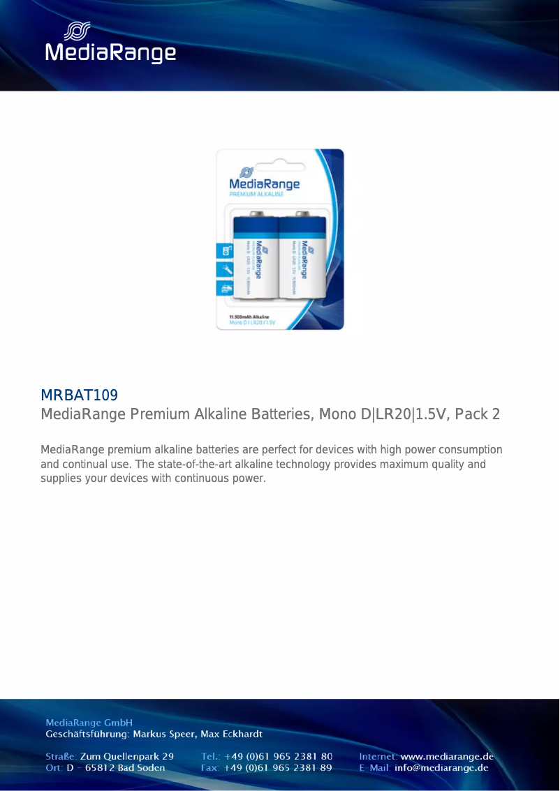 Page 1 de la notice Manuel utilisateur MediaRange MRBAT109