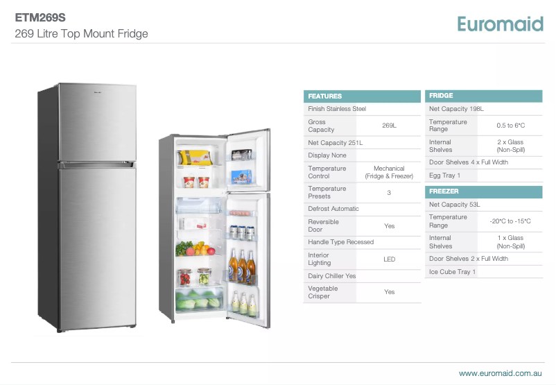 Página 1 del manual Ficha técnica Euromaid ETM269S