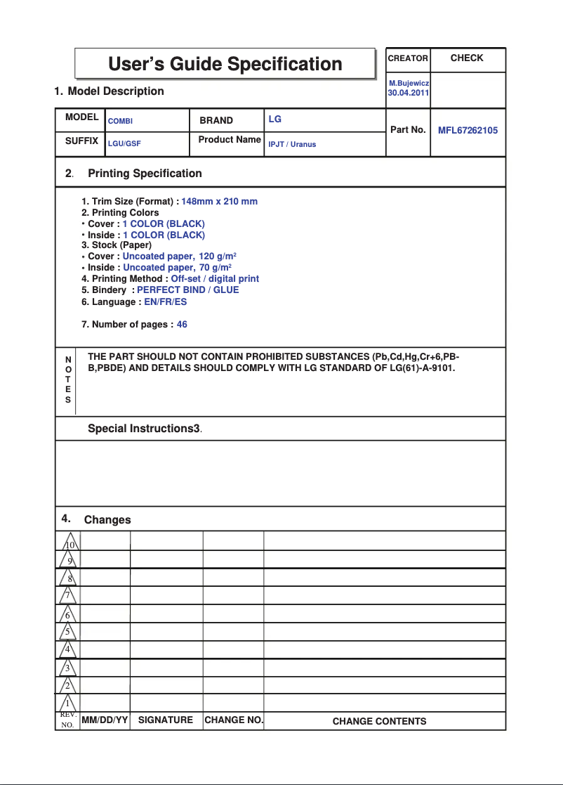 Page n°1 - Manuel utilisateur LG GB5240AVCZ