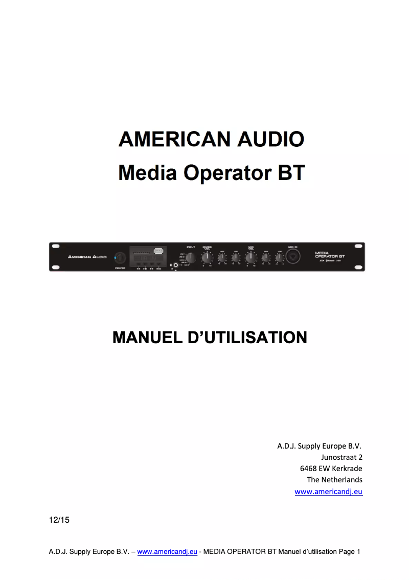 Page 1 de la notice Manuel utilisateur American Audio Media Operator BT