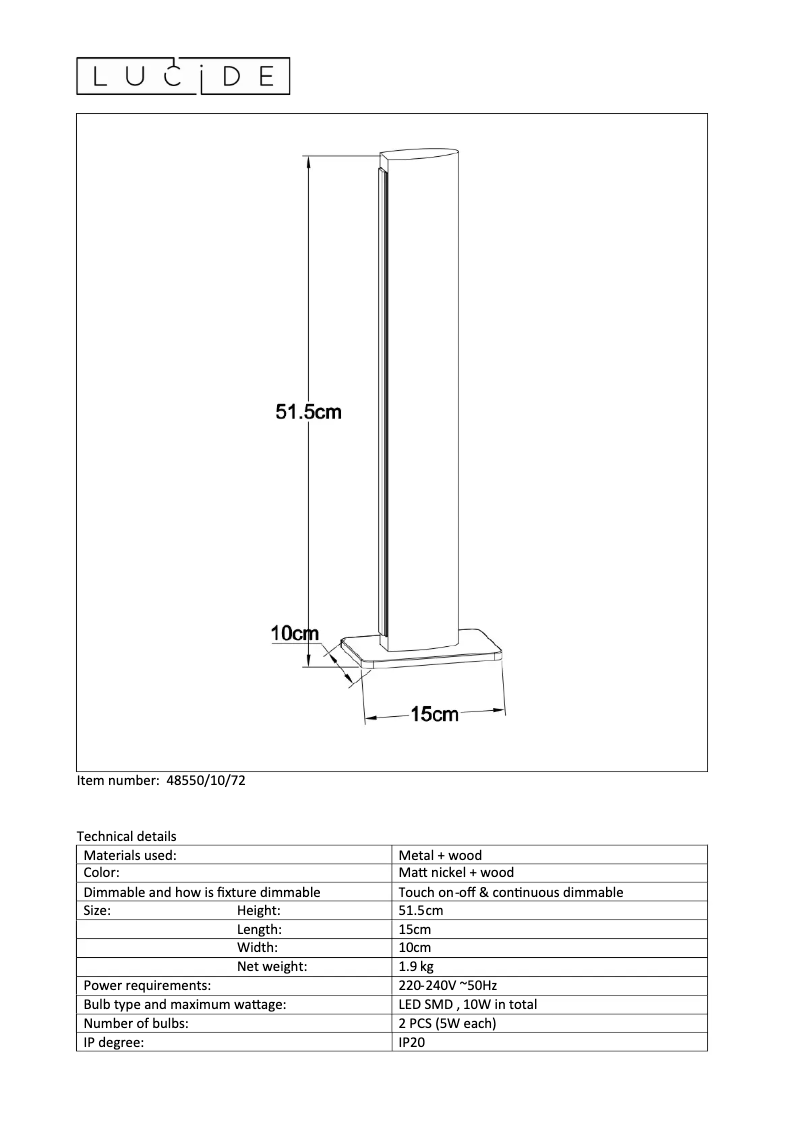 Page n°1 - Manuel utilisateur Lucide Sytze 48550/10/72