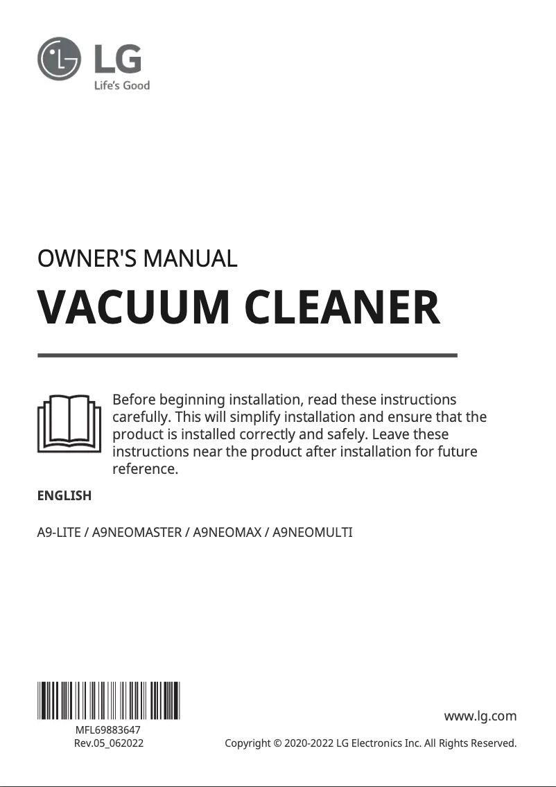 Page 1 de la notice Manuel utilisateur LG CordZero A9NEOMAX