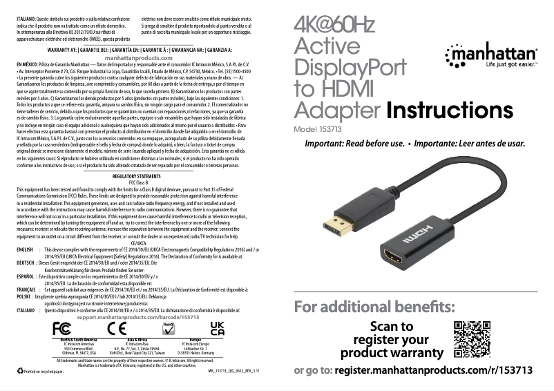 Page n°1 - Manuel utilisateur Manhattan 153713